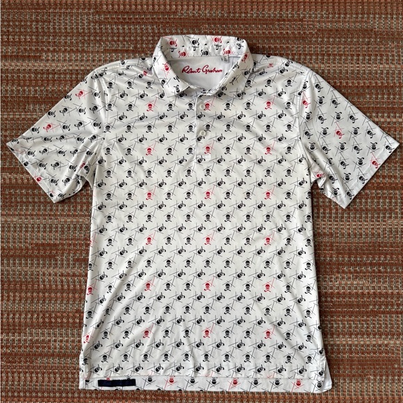 Robert Graham Men’s Polo M Skull & Crossbones All Over Print - Picture 1 of 8